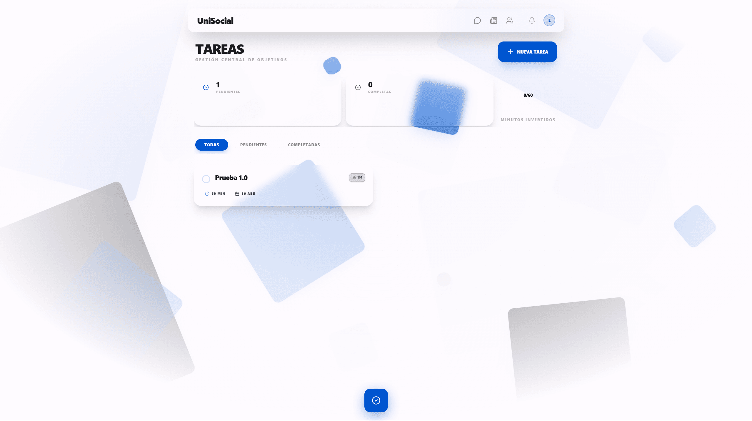 Vista de tareas en UniSocial